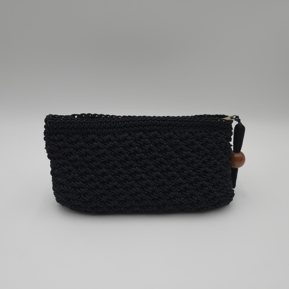 1960s Black Crochet Clutch Made in Japan Vintage Handbag‎